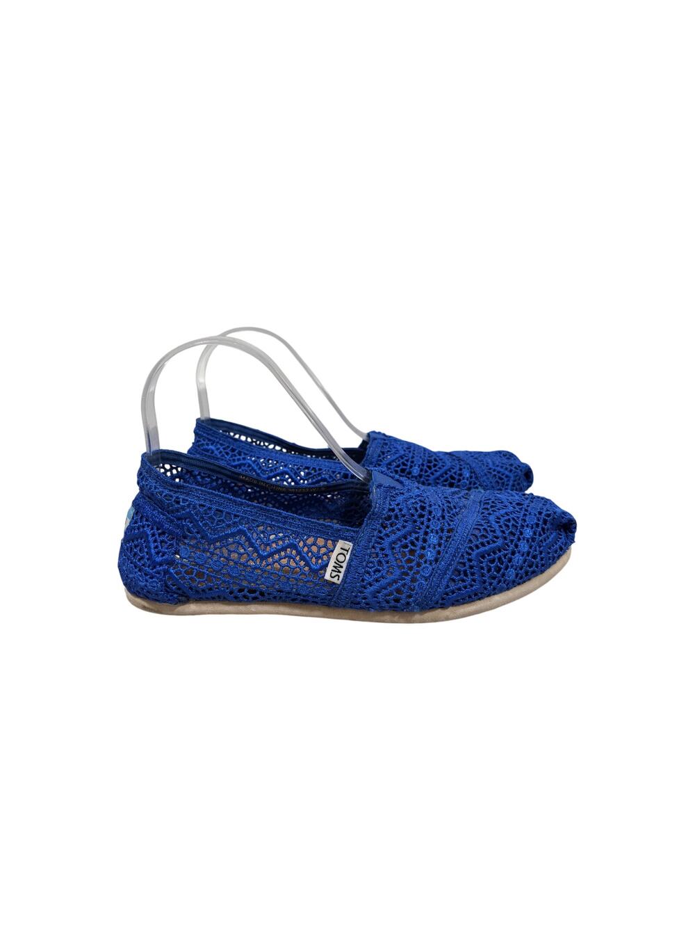 TOMS Slip On Flats Womens 7.5 Cobalt Blue Classic Alpargata Moroccan Crochet